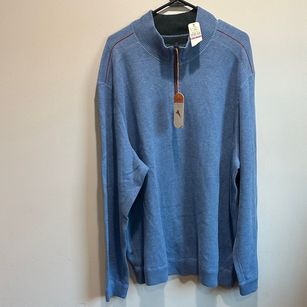 Tommy Bahama Light Blue Zip-Up Sweater Reversible XXL 100%Cotton